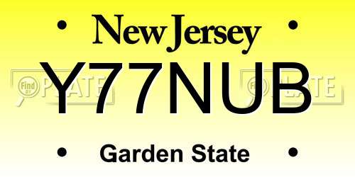Y77NUB New Jersey License Plate