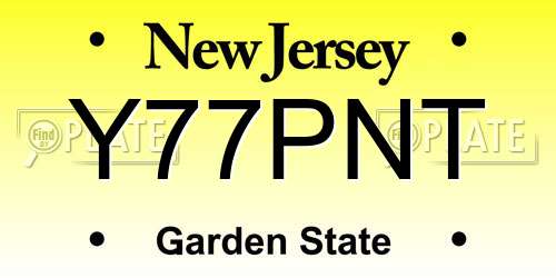 Y77PNT New Jersey License Plate