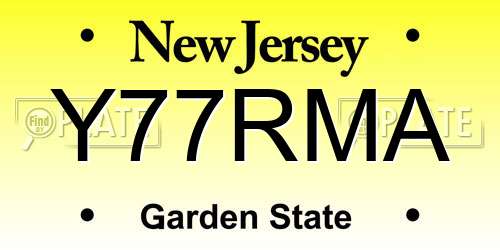 Y77RMA New Jersey License Plate
