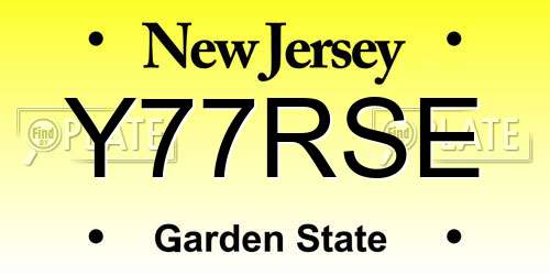 Y77RSE New Jersey License Plate