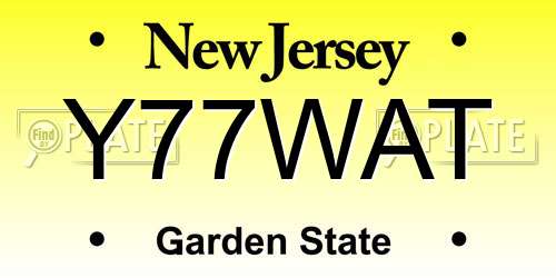 Y77WAT New Jersey License Plate