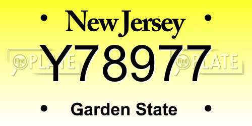 Y78977 New Jersey License Plate