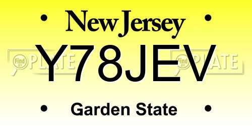 Y78JEV New Jersey License Plate