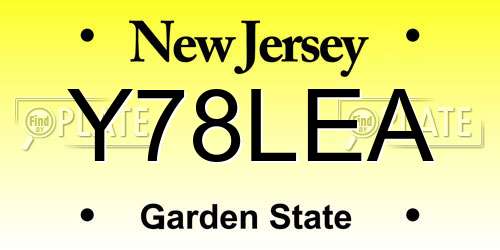Y78LEA New Jersey License Plate