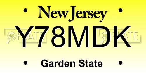Y78MDK New Jersey License Plate