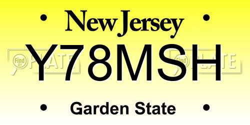Y78MSH New Jersey License Plate