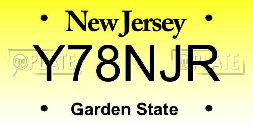 Y78NJR New Jersey License Plate