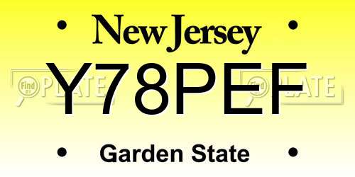 Y78PEF New Jersey License Plate