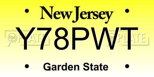 Y78PWT New Jersey License Plate