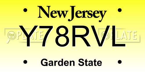 Y78RVL New Jersey License Plate