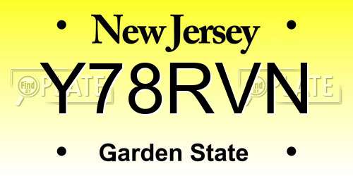 Y78RVN New Jersey License Plate