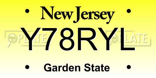 Y78RYL New Jersey License Plate