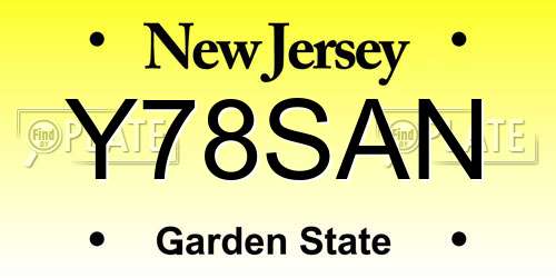 Y78SAN New Jersey License Plate