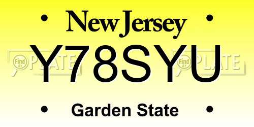 Y78SYU New Jersey License Plate