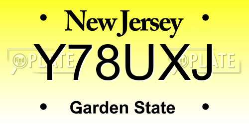 Y78UXJ New Jersey License Plate
