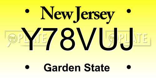 Y78VUJ New Jersey License Plate