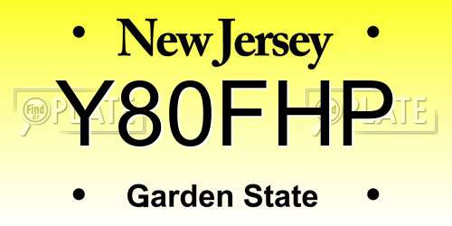 Y80FHP New Jersey License Plate