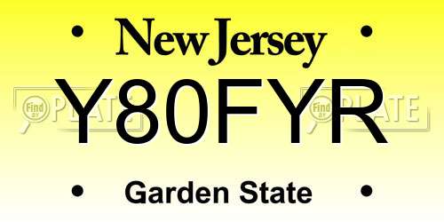 Y80FYR New Jersey License Plate
