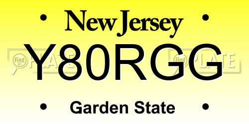 Y80RGG New Jersey License Plate
