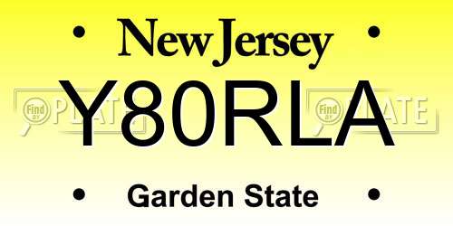 Y80RLA New Jersey License Plate