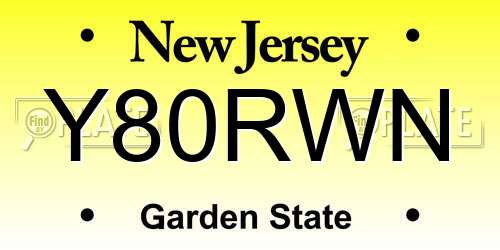 Y80RWN New Jersey License Plate