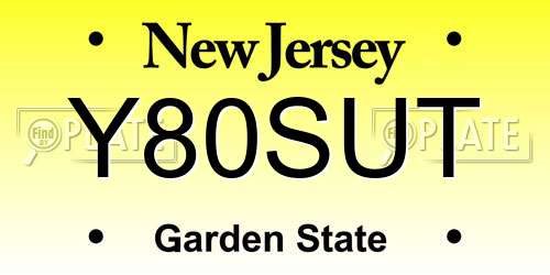 Y80SUT New Jersey License Plate
