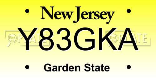 Y83GKA New Jersey License Plate