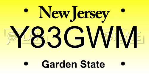 Y83GWM New Jersey License Plate