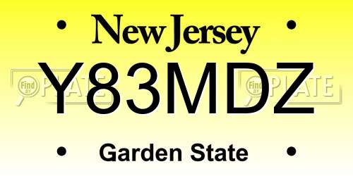 Y83MDZ New Jersey License Plate