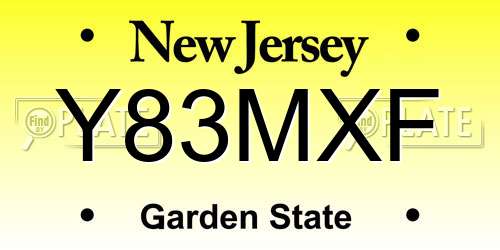 Y83MXF New Jersey License Plate