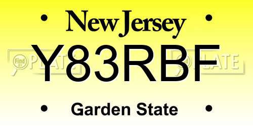 Y83RBF New Jersey License Plate