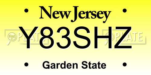Y83SHZ New Jersey License Plate