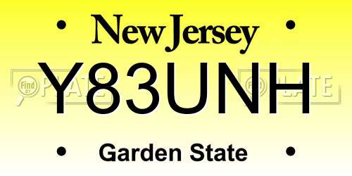 Y83UNH New Jersey License Plate