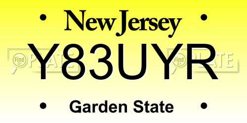 Y83UYR New Jersey License Plate