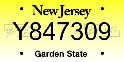 Y847309 New Jersey License Plate