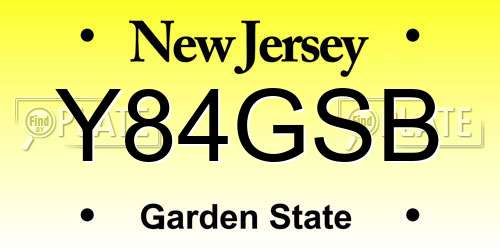 Y84GSB New Jersey License Plate