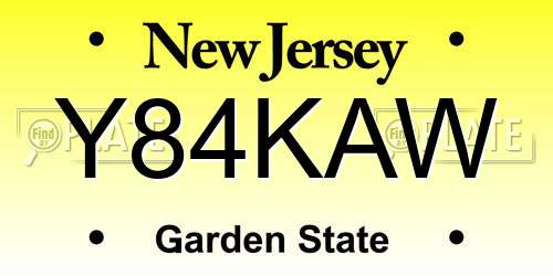 Y84KAW New Jersey License Plate