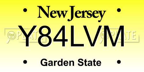 Y84LVM New Jersey License Plate