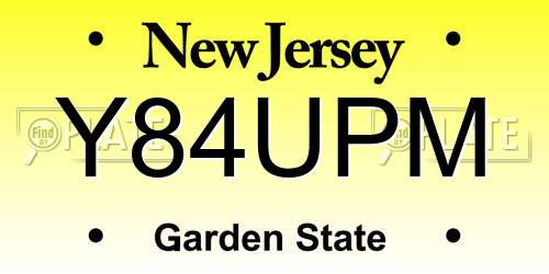 Y84UPM New Jersey License Plate