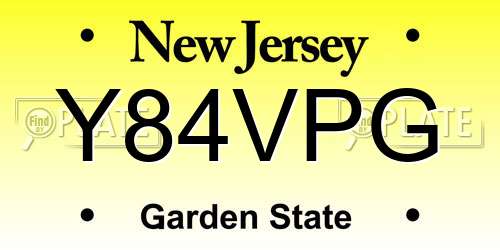 Y84VPG New Jersey License Plate