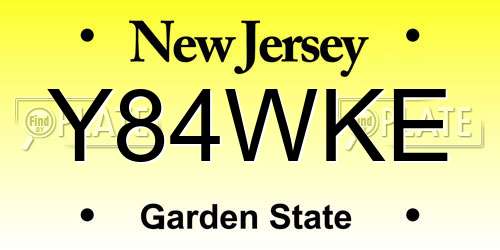 Y84WKE New Jersey License Plate