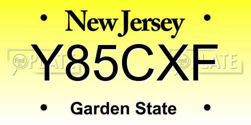 Y85CXF New Jersey License Plate
