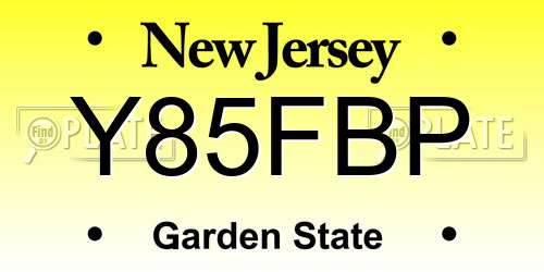 Y85FBP New Jersey License Plate