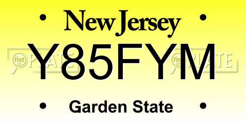 Y85FYM New Jersey License Plate