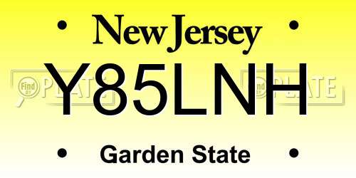 Y85LNH New Jersey License Plate