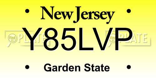 Y85LVP New Jersey License Plate