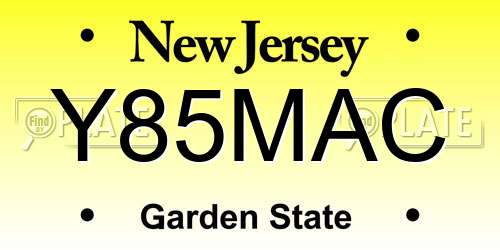Y85MAC New Jersey License Plate