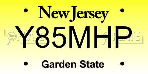 Y85MHP New Jersey License Plate