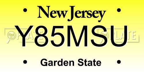 Y85MSU New Jersey License Plate
