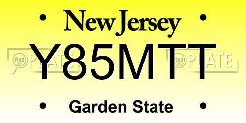 Y85MTT New Jersey License Plate